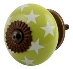 Lime Green Star Ceramic Drawer Knob